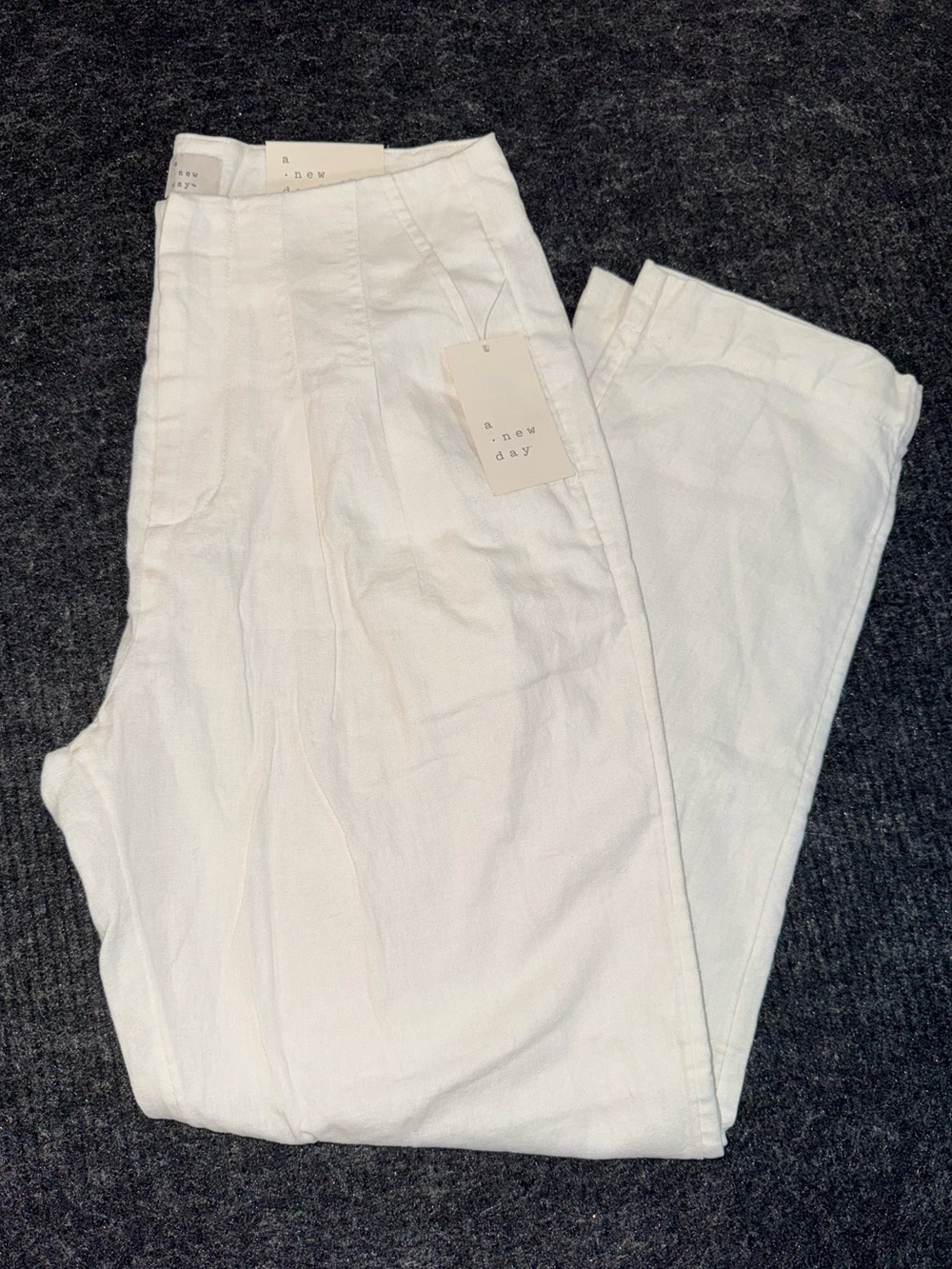 NWT! A New Day Women’s 2R White Linen High Rise Tapered Leg Pants w/ Pockets
